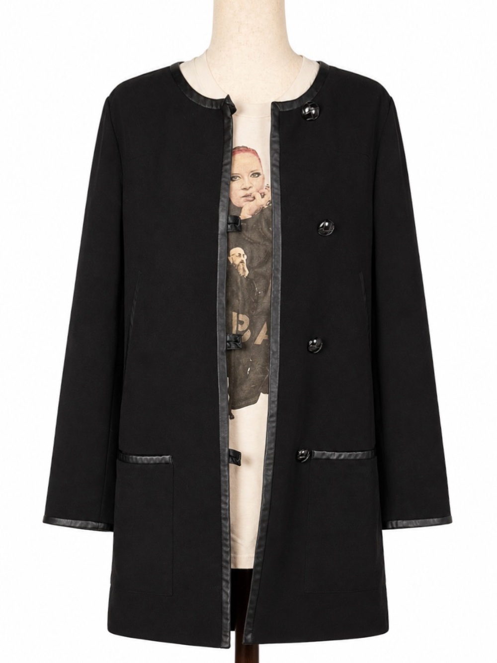 Banana Republic black and faux leather trimmed long versatile jacket blazer- M